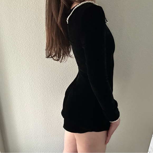 For Love And Lemons Black Velvet Dress with White Trim - Picture 2 of 3